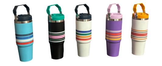 Stripe Thermos Cup w/Straw